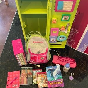 American Girl Locker with backpack and books